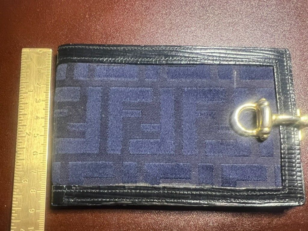 Fendi Men's Wallet Fabric Pumpkin Blue Inner Leather With Hook Vintage