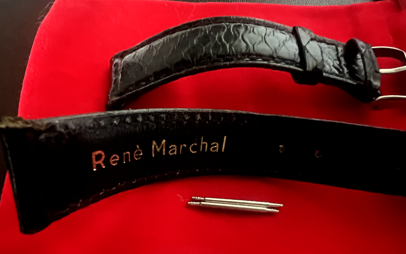 🔴 RENE' MARCHAL cinturino orologio uomo pelle nera effetto pitone 18 mm