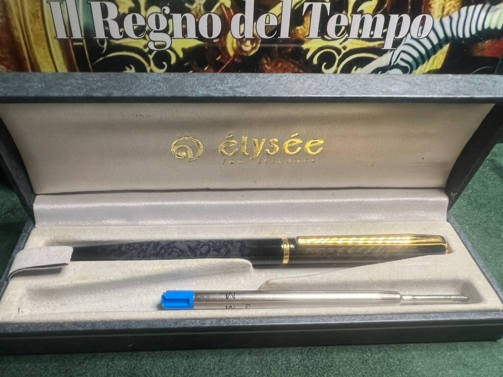 Elysee Stylo-Plume Sphère Laque Marbré Profils Doré Avec Boîte