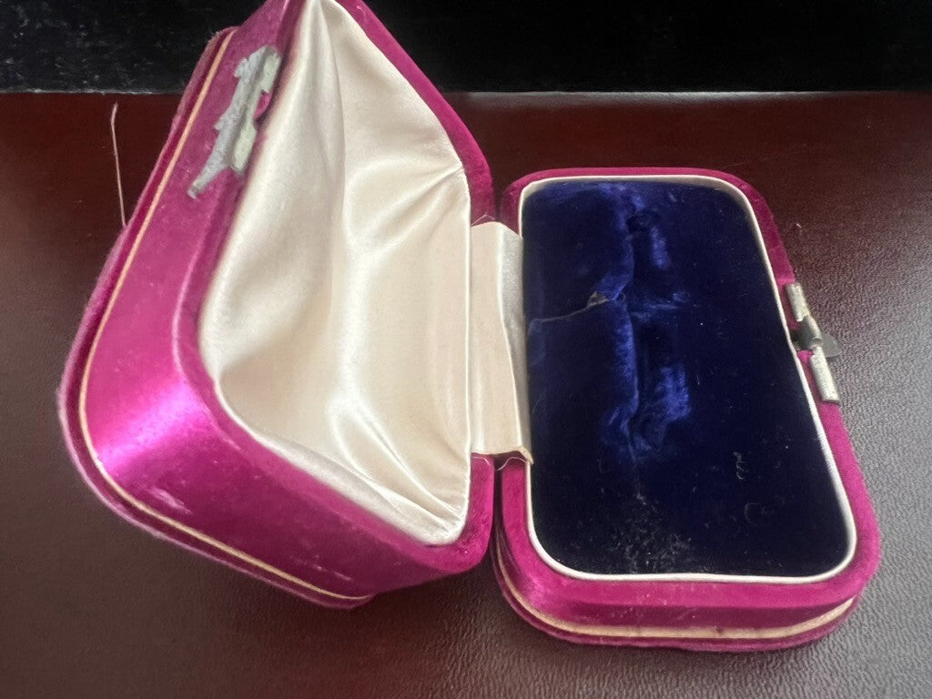 Boîte Boucles D'Oreilles Trousse Coffret Velours Tissu Violet Antique 1920