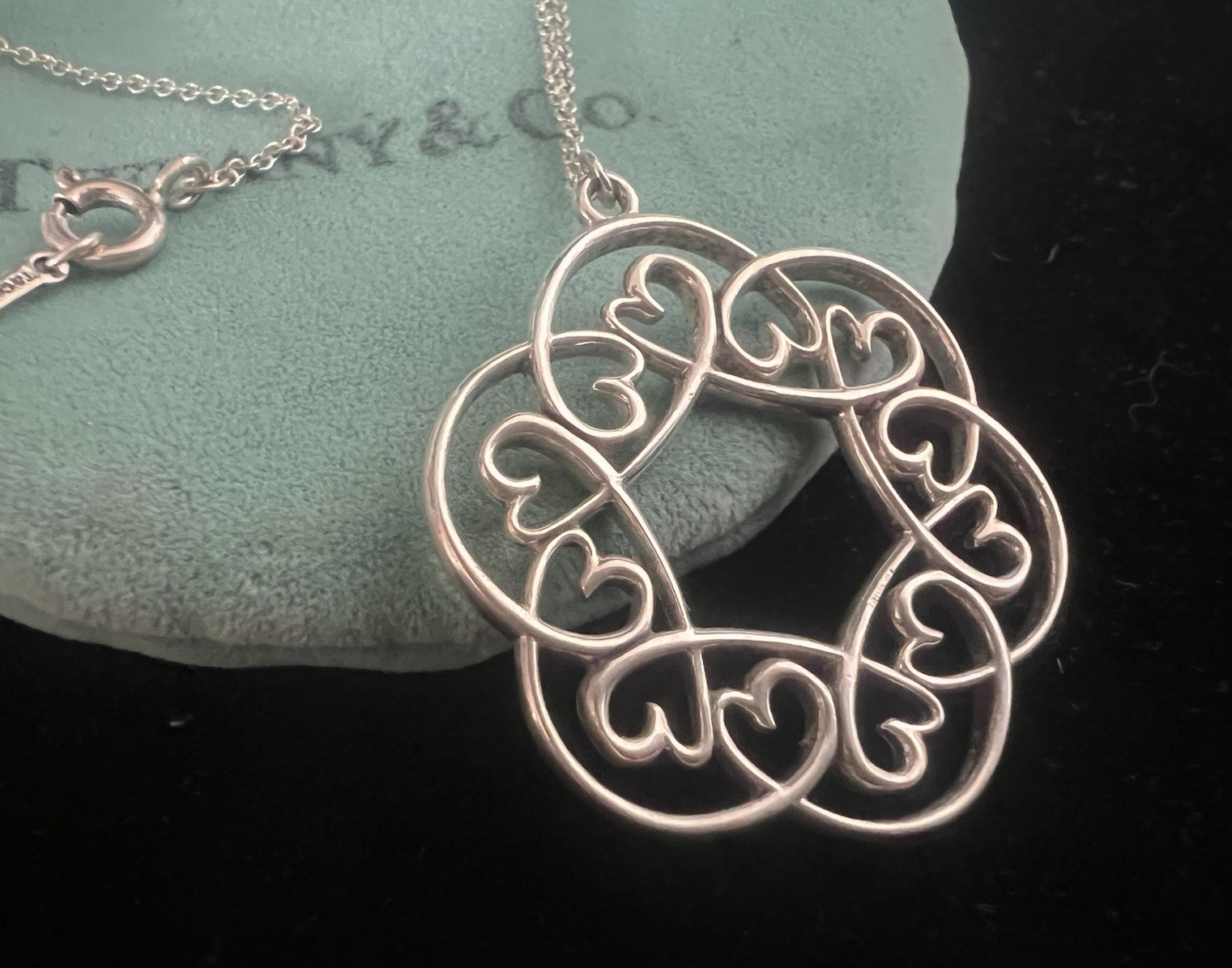 TIFFANY & Co Incanto Necklace Silver 925 Large Pendant Hollow Hearts RARE