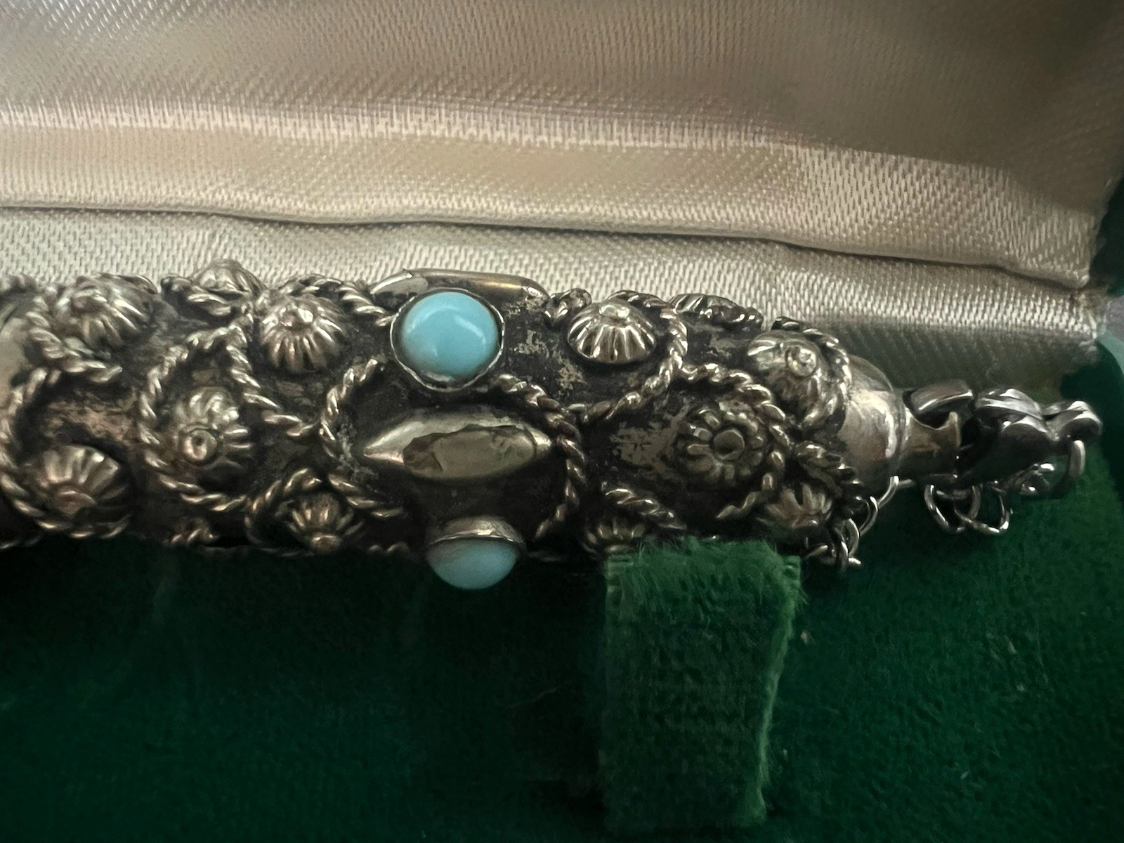 Stylo-Plume Sphère Mini Télescopique Rétractable Cabochon Turquoise Rétro 1940