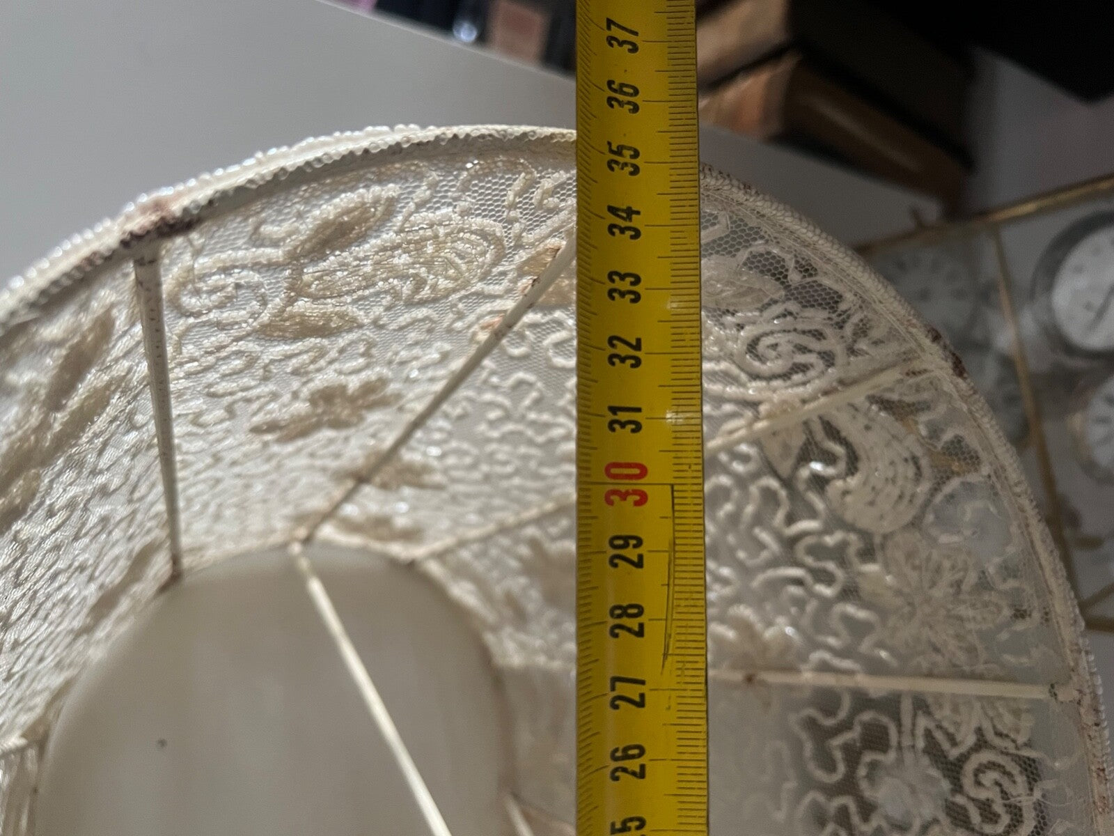 🔴 Paralume grande IN PIZZO VELO lampada, lume traforato beige campana vintage