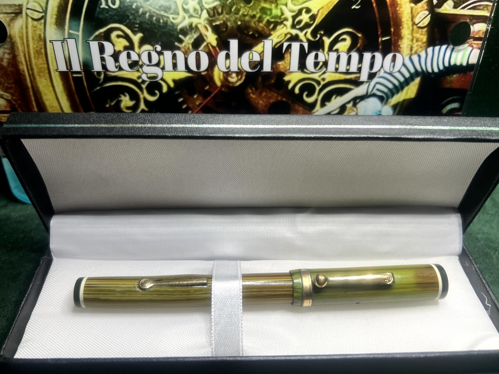 🔴 EUCLID penna stilografica verde nera profili cromati a leva SCRIVE vintage