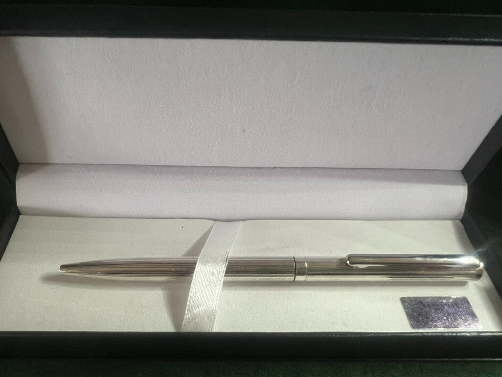 Stylo-Plume Sphère Argent 925 Massif Corps Rayé Écrit Avec Trousse 5