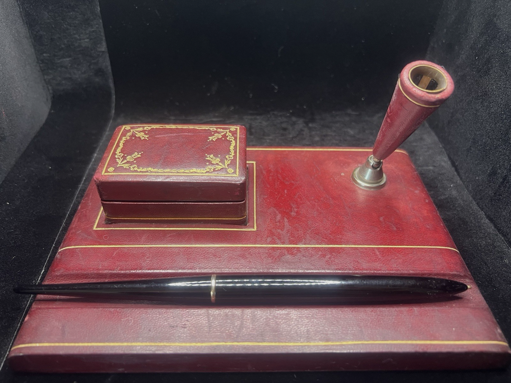 Base Lápiz Pluma Fuente Esfera Set Escritorio Porta Lápiz Style Cartier Piel 