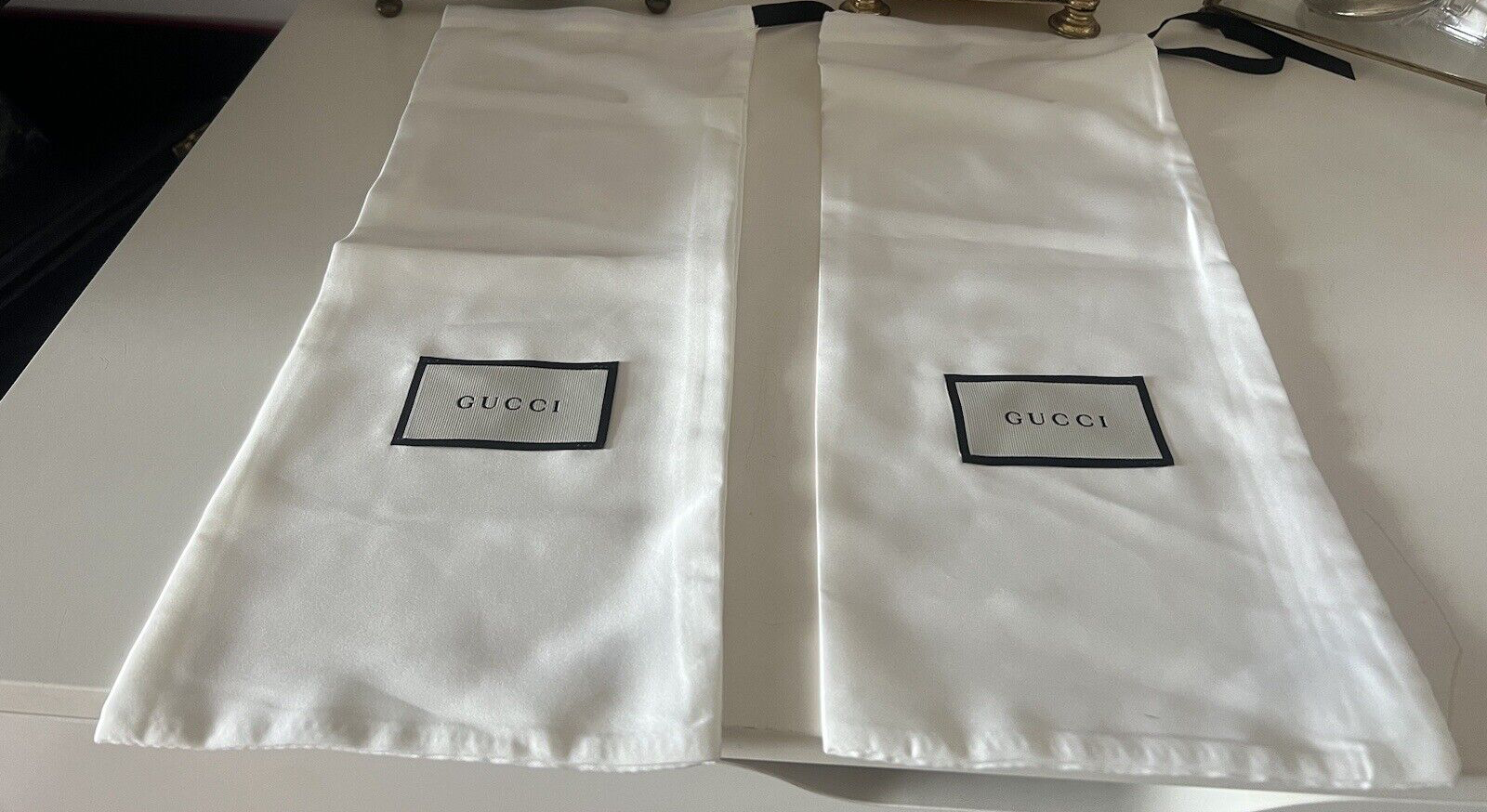 🔴 GUCCI sacche scarpe anti polvere con laccio beige poliestere L 16 h 40