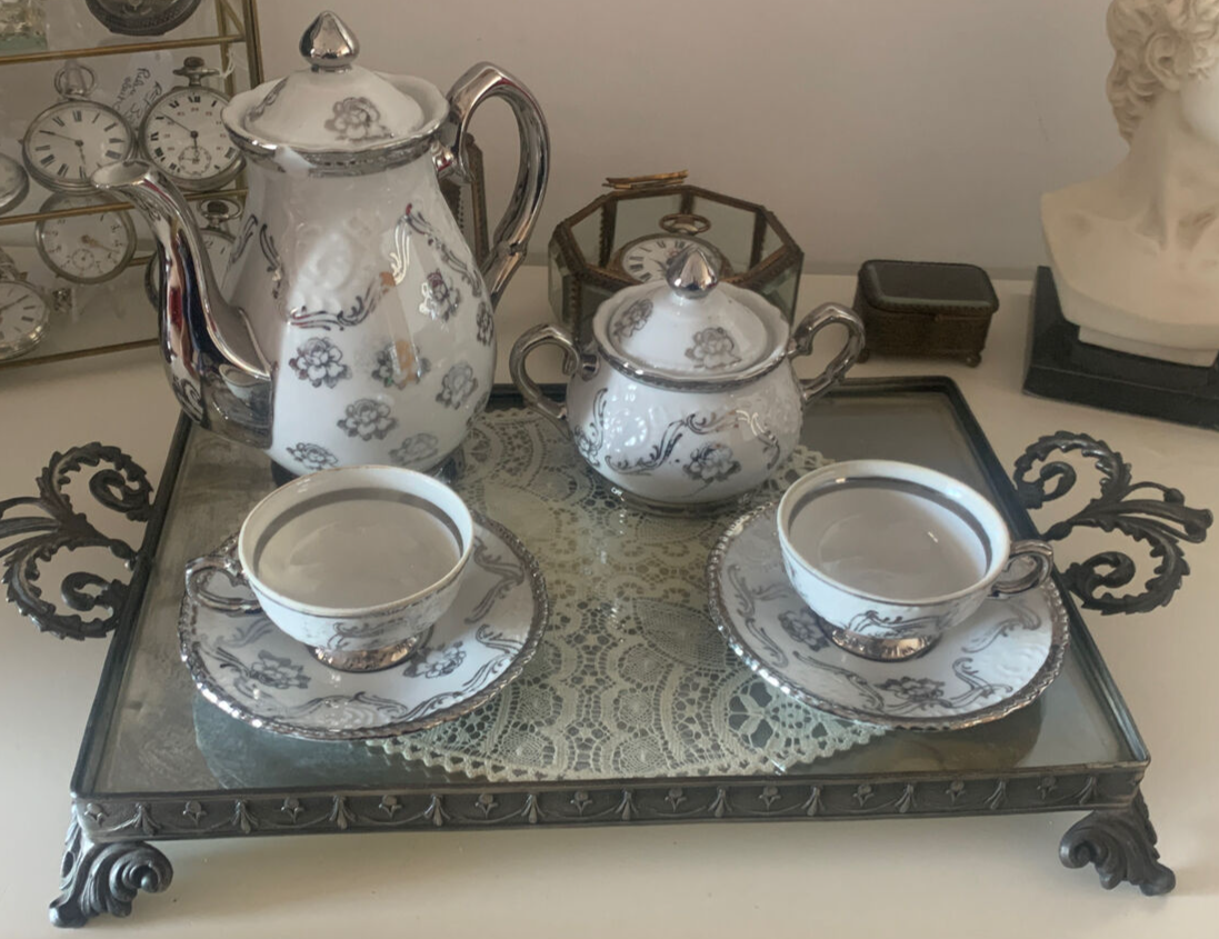 🔴 Vassoio merletto tazzine caffè TET A TET ceramica trasparente FOREIGN vintage