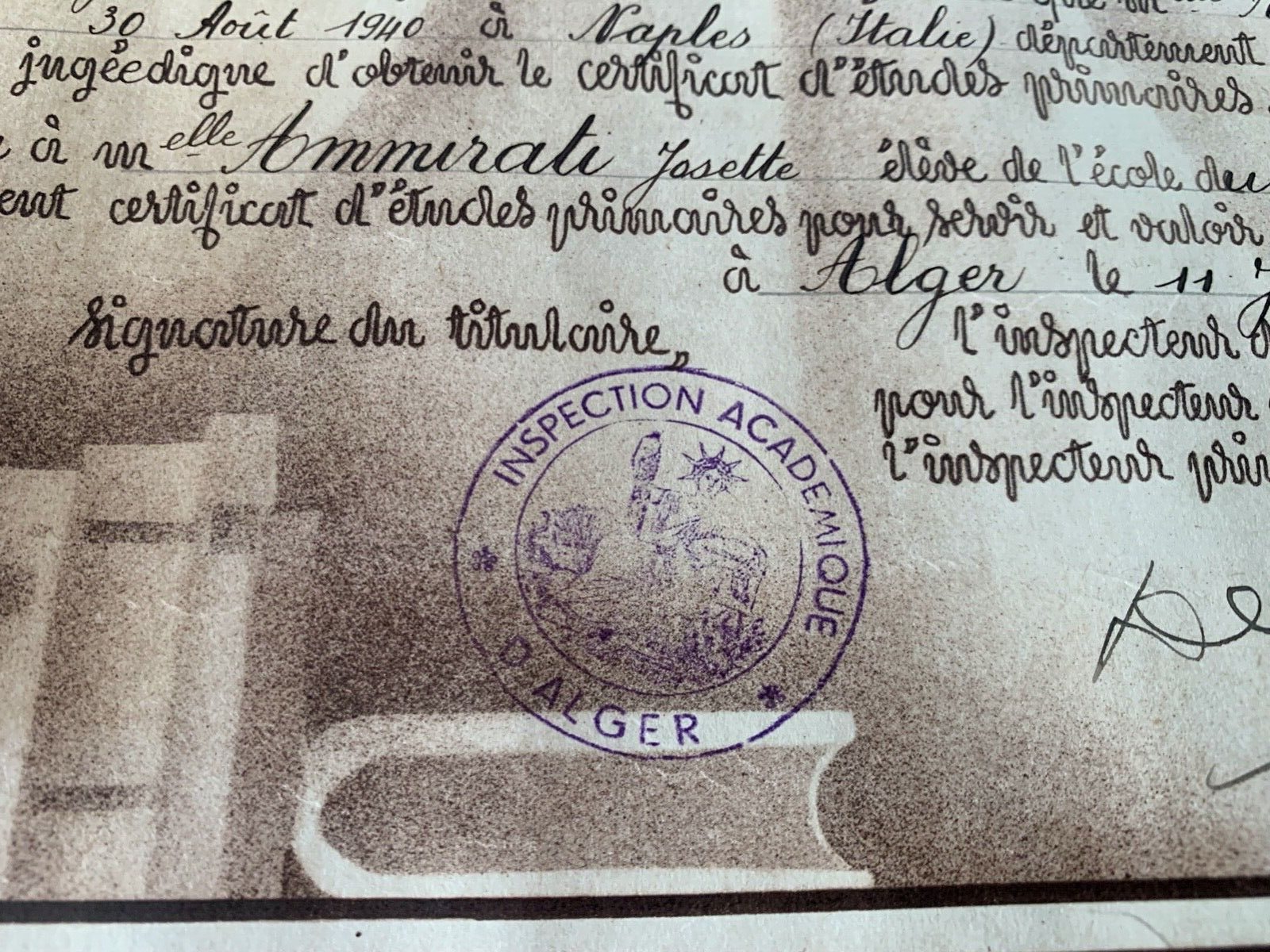 Impression Diplôme Élémentaire Algérie en Français Herkunftstitel 1954 