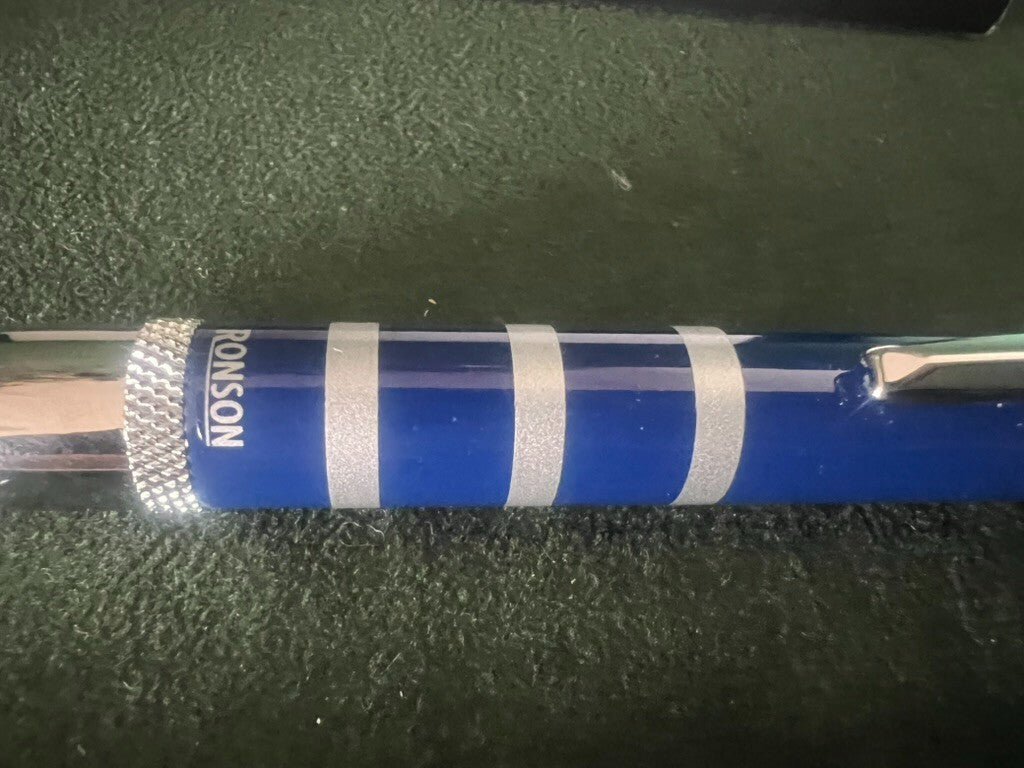 Ronson Stylo-Plume Sphère Laque Bleu Cobalt Profils Chrome Écrit