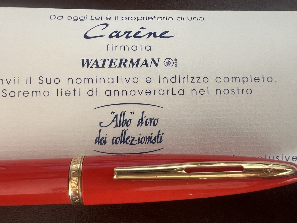 Waterman Pen Fountain Pen Carene Lacquer Coral Orange Pen Gold 18 KT F