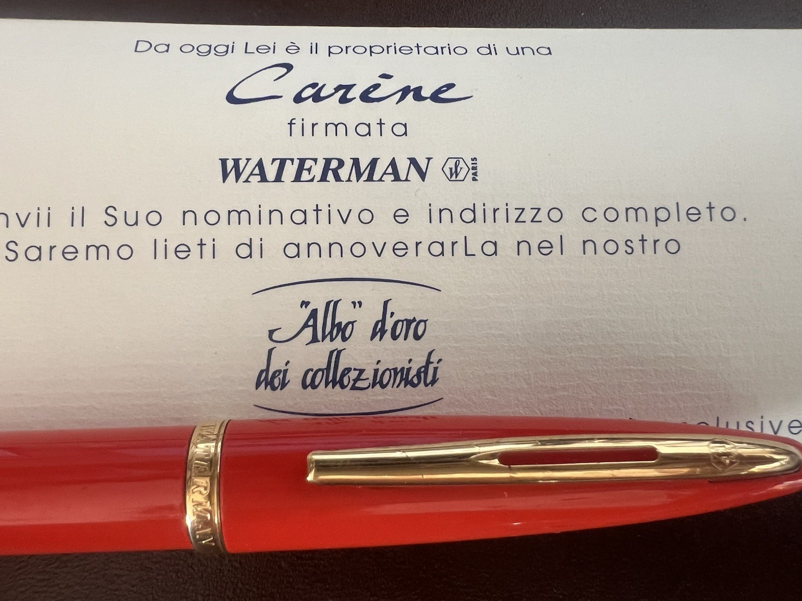 Waterman Pen Fountain Pen Carene Lacquer Coral Orange Pen Gold 18 KT F