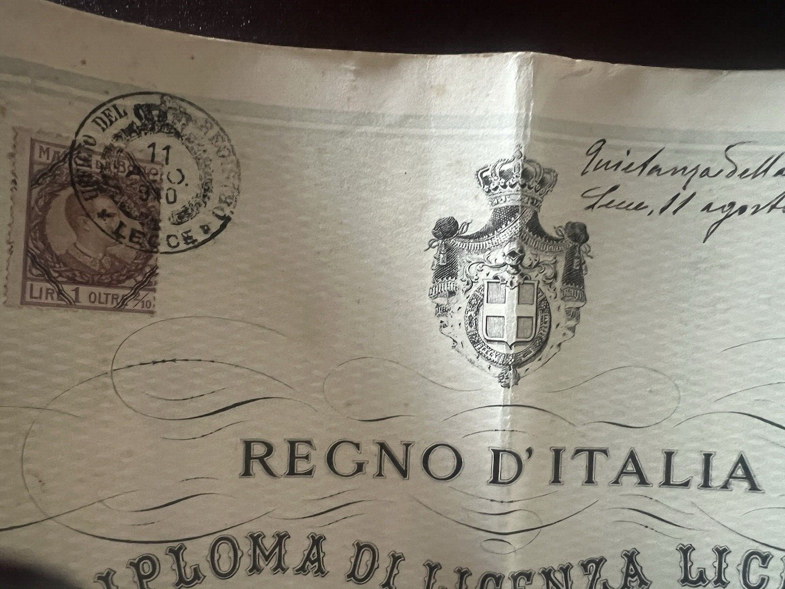 🔴 REGNO D'ITALIA diploma licenza LICEALE francobollo originale 17 AGOSTO 1910