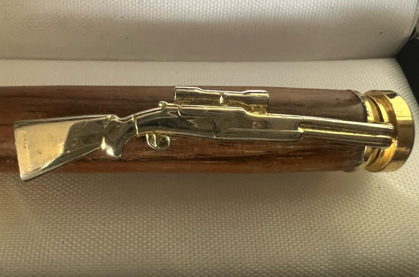 🔴 Penna sfera fucile RAIN HUNTER metallo e legno con bossolo scrive vintage