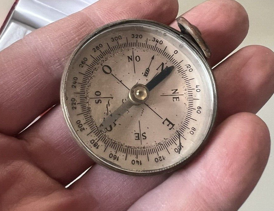 🔴 BUSSOLA gancio tipo orologio tasca ottone quadrante champagne vintage