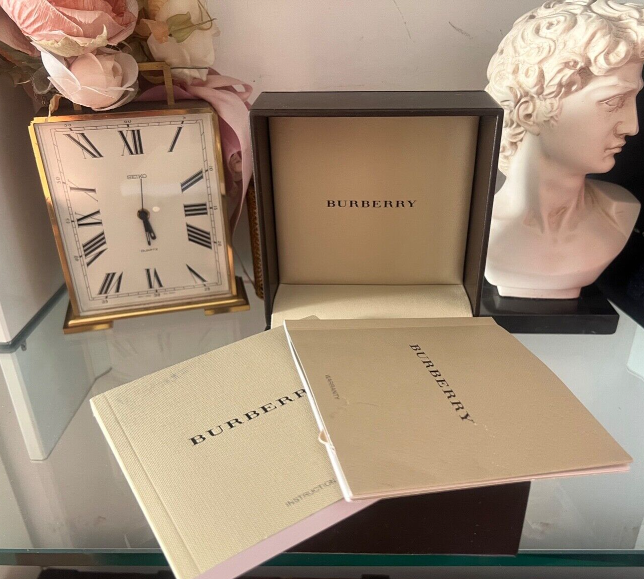 Burberry Boîtier Boîte Montre Coffret Housse Garantie Cuir Artificiel Marron 