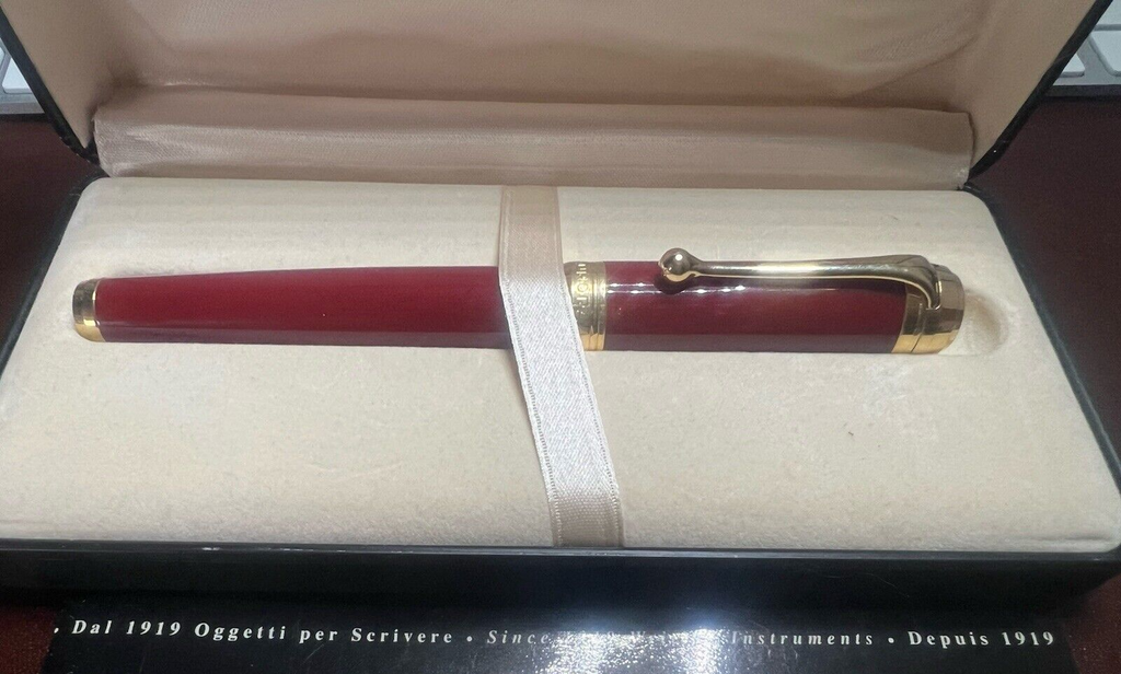 🔴 AURORA penna sfera D72 resina rossa profili dorati refill roller con astuccio