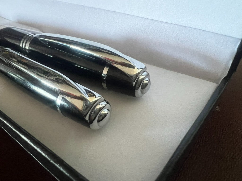 🔴 Penna sfera e sfera penna refill roller nera profili cromati con astuccio