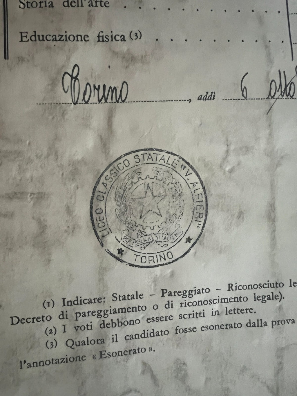 Graduation Diploma Classic Italian With Stamp Stamps Votes 6 October 1955 