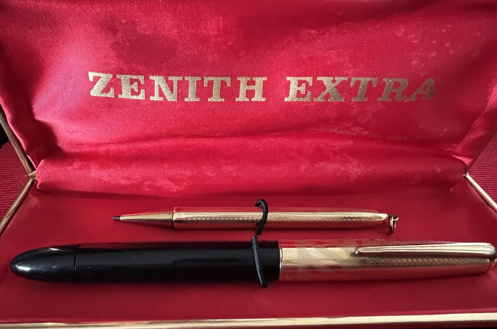 Zenith Füllfederhalter-Set, Extra-Stift, Gold und Bleistift, mechanisch, Vintage 