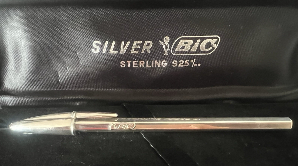 🔴 BIC penna sfera ARGENTO 925 MASSICCIO Silver Edizione Limitata astuccio NOS