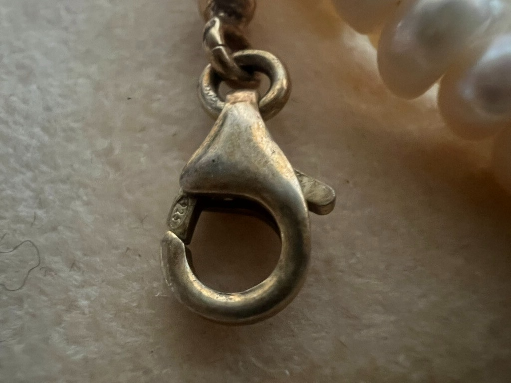 Collier De Perles Vraies Fermeture Argent 925 Plaqué Or Longueur 42,5 Cm