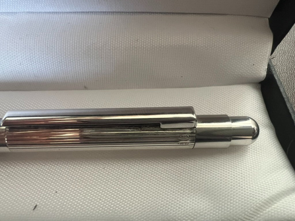 Stylo-Plume Sphère Argent 925 Laque Vert Bouton Snap Écrit Vintage 23