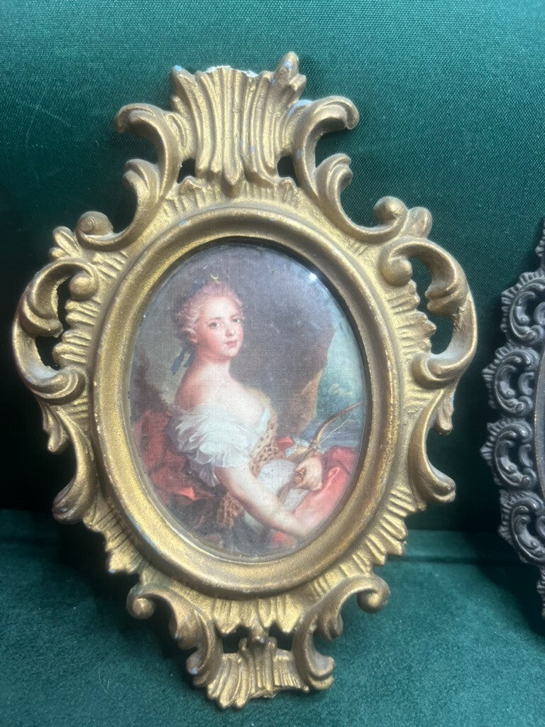 🔴 Quadri MINIATURE fiori cornice MERLETTI bronzo legno italiani vintage