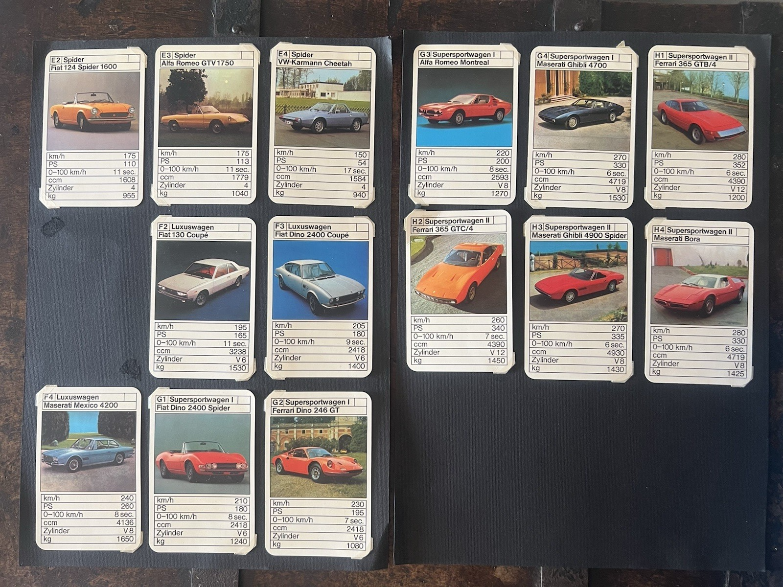 🔴 Gioco carte vintage Auto Quartett Supersportwagen Spider 14 PEZZI vintage