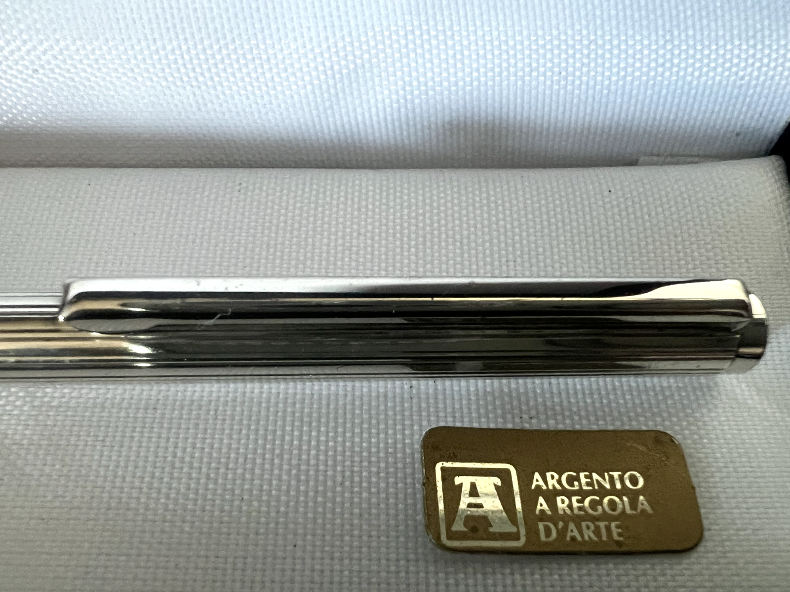 🔴 Penna sfera ARGENTO MASSICCIO 925 righe orizzontali scrive vintage 19