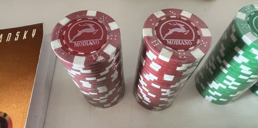 Modiano Jetons 200 Pièces Blister Cartes De Jeu Casino + Livre Sklansky