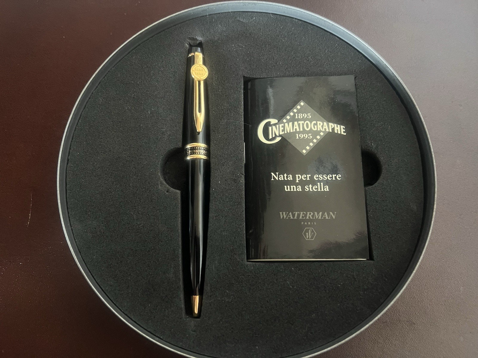 🔴 WATERMAN penna sfera CINEMATOGRAPHE nera bordo incisione pellicola