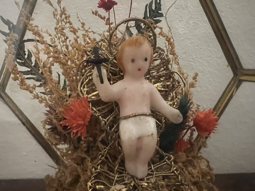 🔴 Baby Jesus aus Wachs, handgefertigt für die Andacht, Original, antik, 1900 