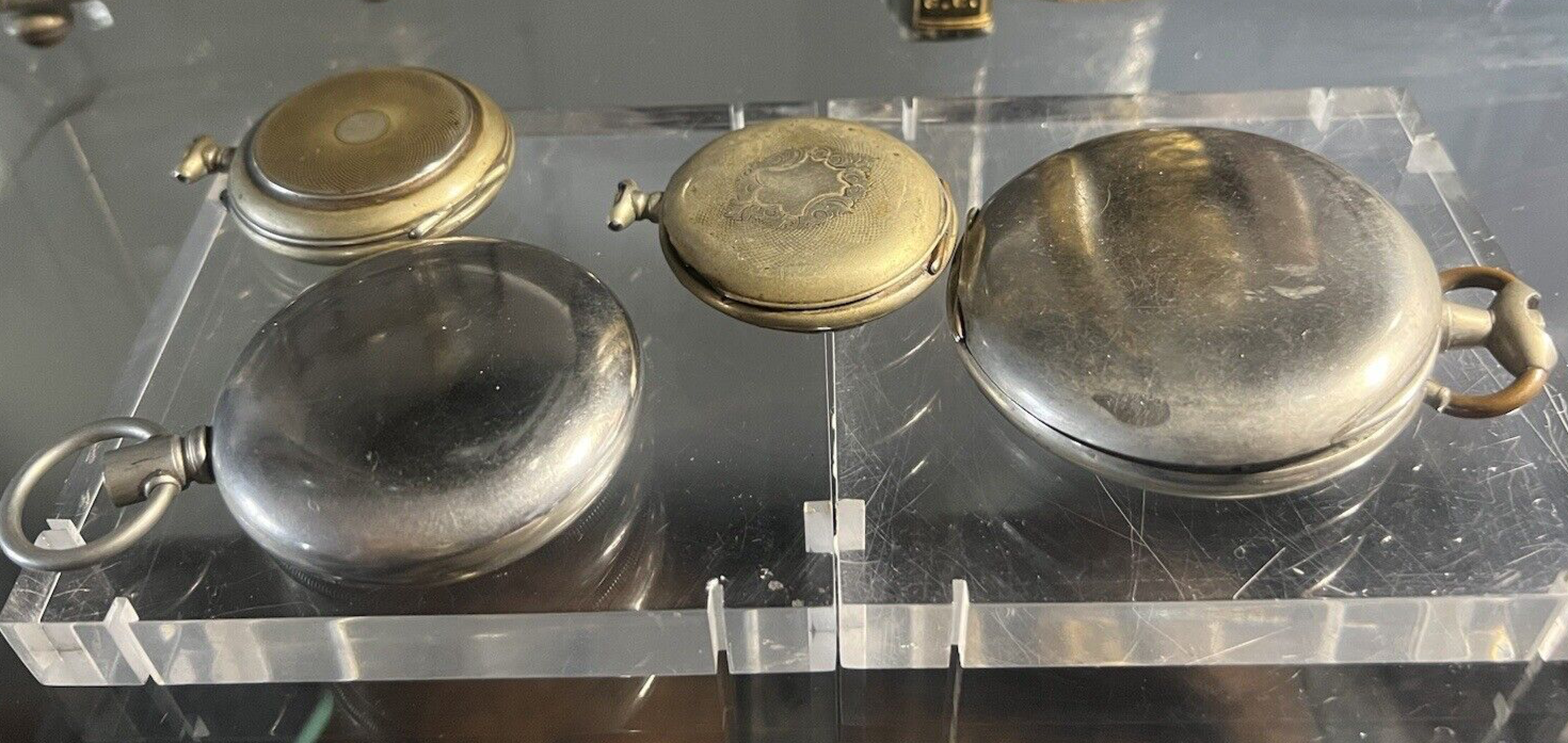 🔴 CASSA orologio tasca uomo CESELLATA NUMERATA parti ricambio 4 Pz vintage