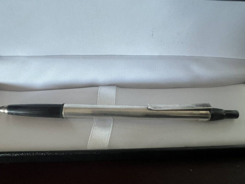 Stylo-Plume Sphère Argent 925 Rayures Mécanisme Bouton Snap Rare Vintage 20