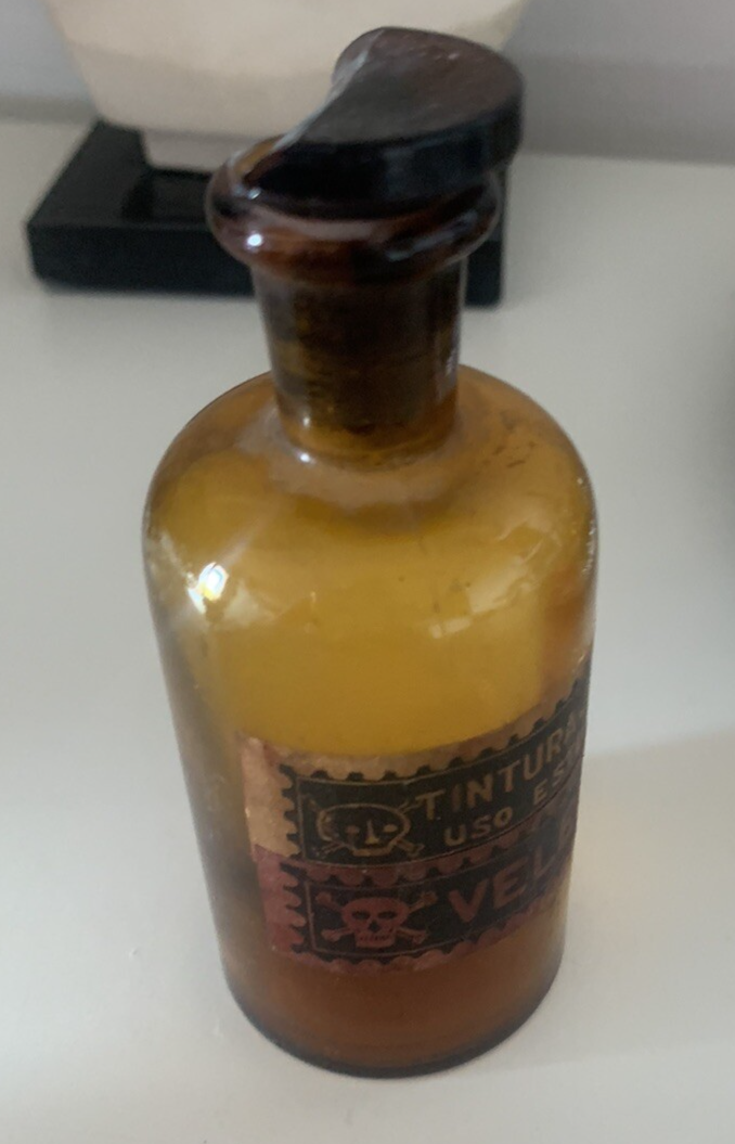 🔴 Bottiglia vetro AMPOLLA tintura Iodio medica laboratorio VINTAGE vetro h. 11