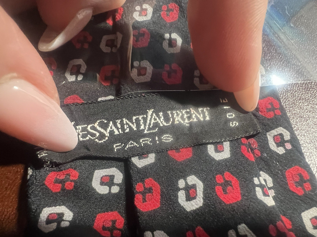 YSL Silk Tie YVES SAINT LAURENT Red Black White Pure Silk