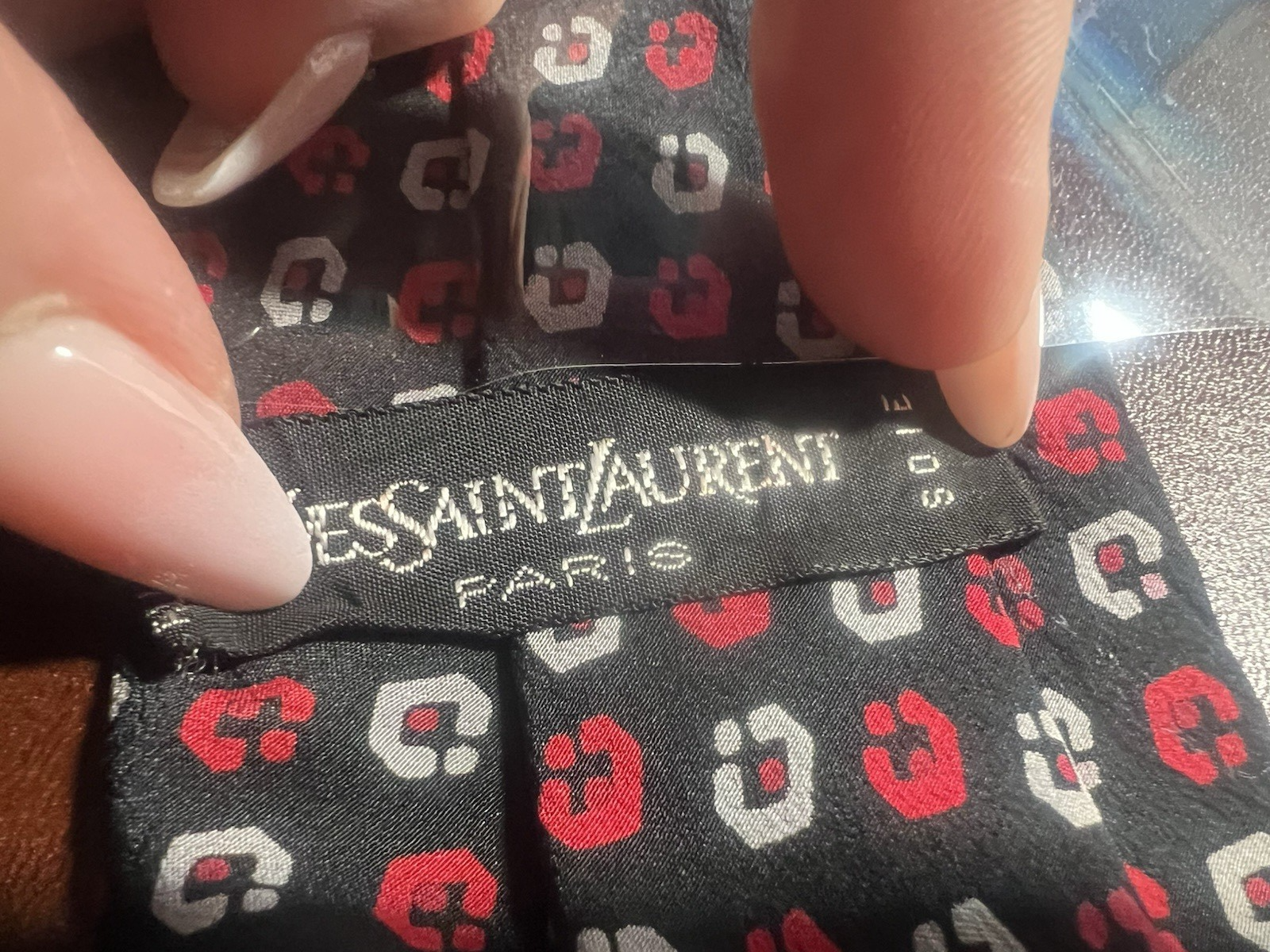 YSL Silk Tie YVES SAINT LAURENT Red Black White Pure Silk