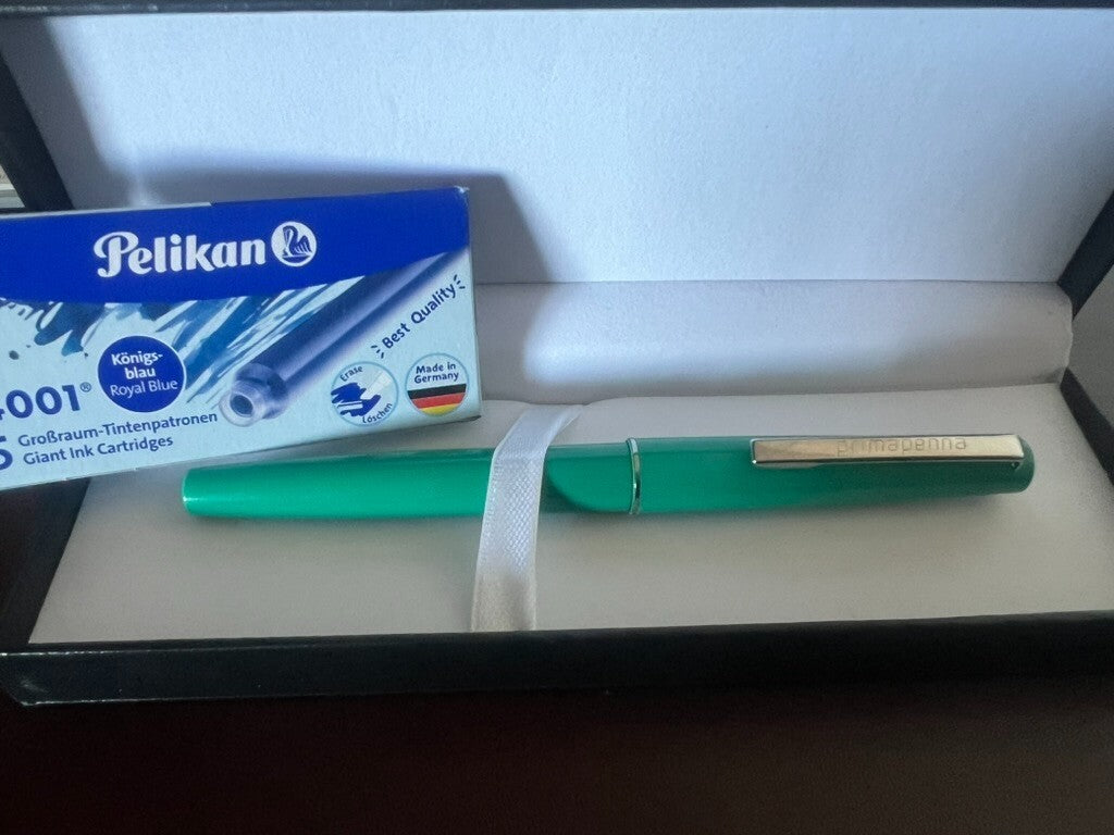 🔴 PELIKAN penna stilografica Primapenna VERDE profili cromati cartucce vintage