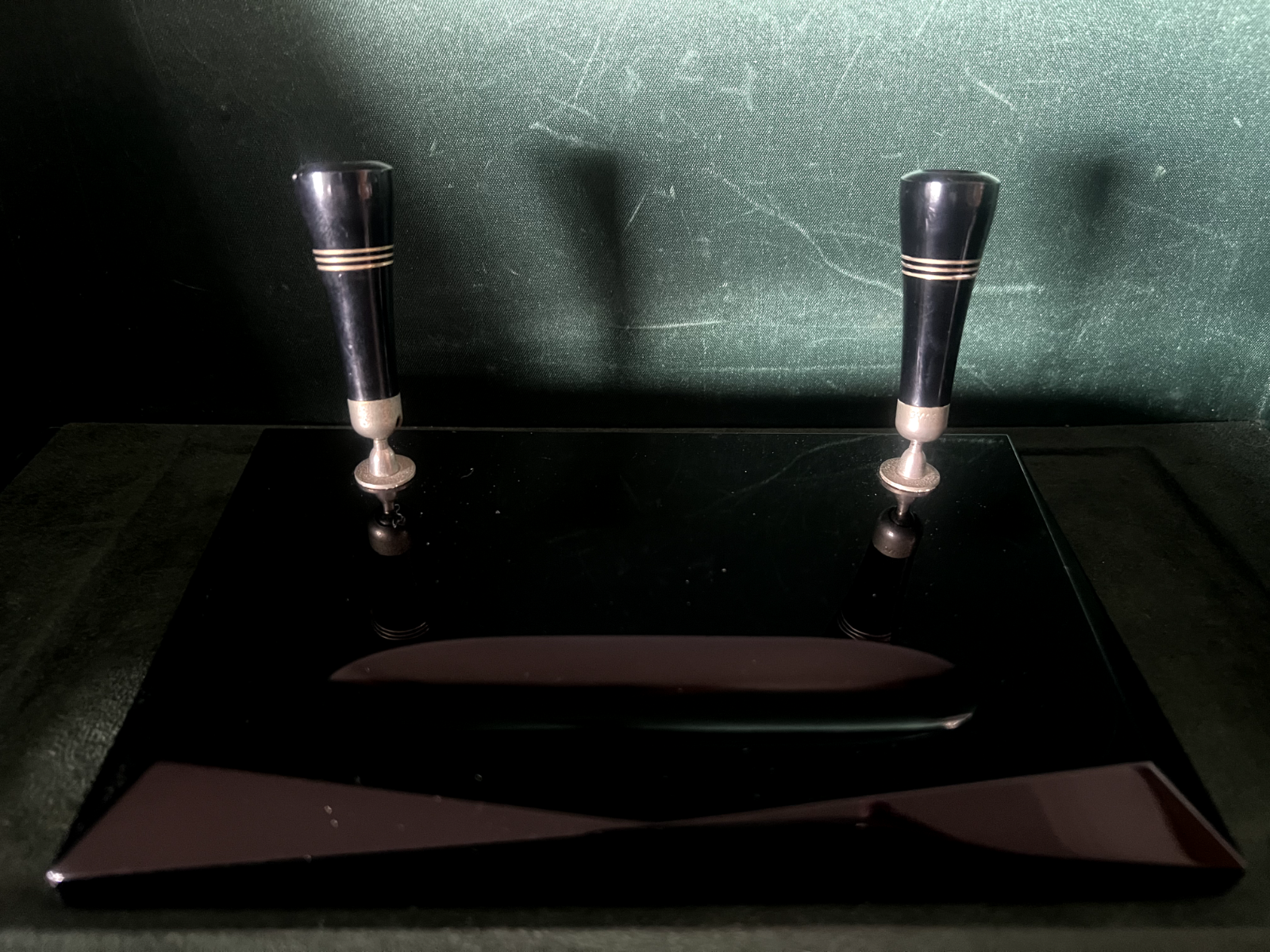 OMAS Onyx Black Fountain Pen Desk Holder Vintage 2 Places