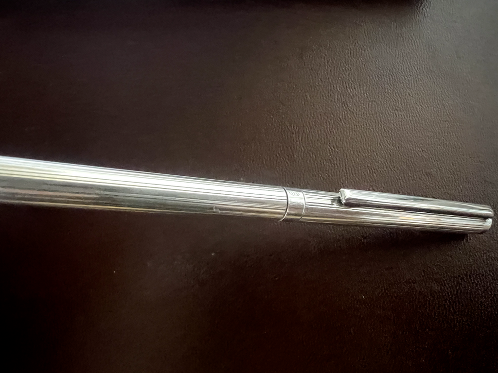 Stylo-Plume Sphère Argent Massif 925 Rayures Horizontales Écrit Vintage 19