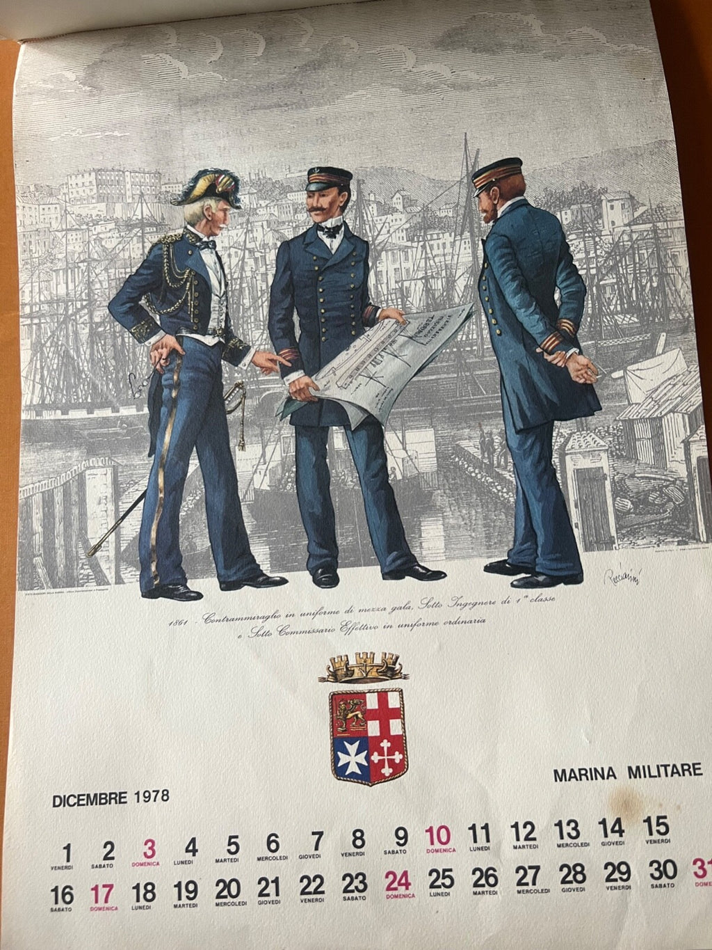 🔴 ITALIAN NAVY 1978 calendar prints of Italian navy uniforms before the unification 