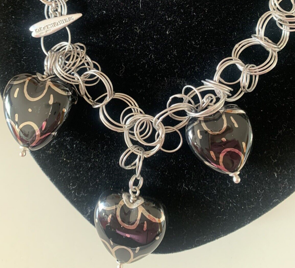 🔴 Halskette, MARIA CRISTINA STERLING Halskette komplett aus rhodiniertem Silber und mit Herzen 