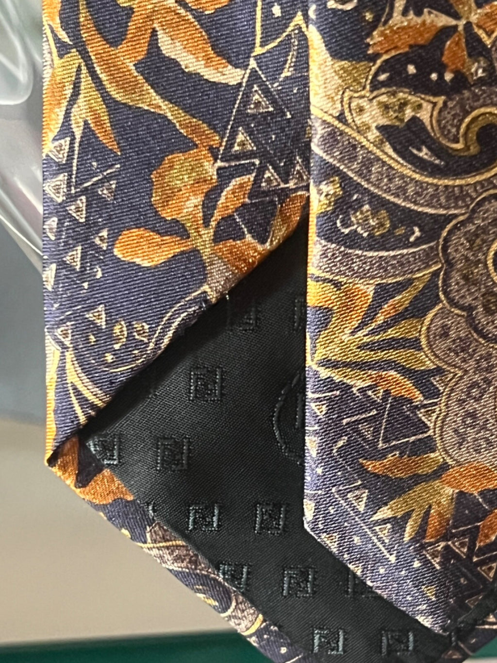 FENDI Cravate Homme Seta Bleu Beige Fleurs Volutes Classique Italienne Busta
