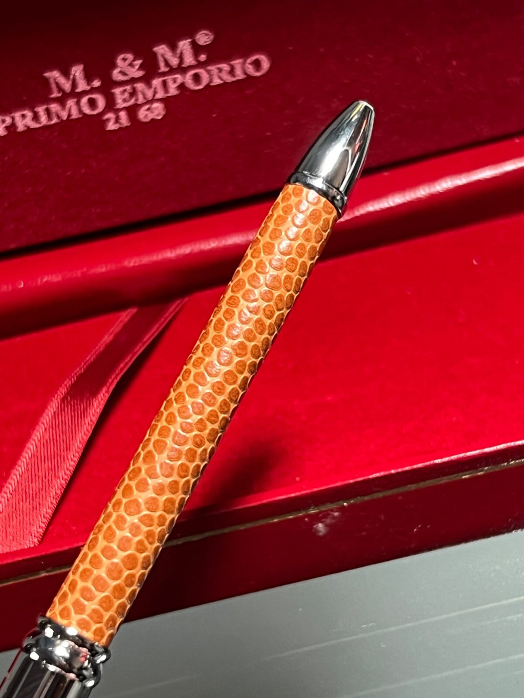 🔴 PRIMO EMPORIO penna sfera cromata pelle 2168 con scatola mai usata