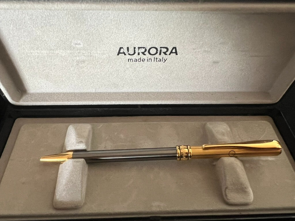 🔴 AURORA penna sfera Magellano lacca canna di fucile e dorata FIGC G