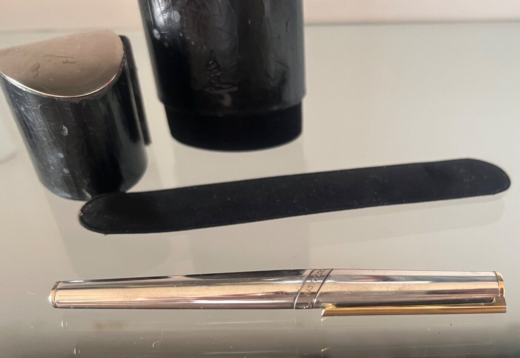 🔴 TRUSSARDI penna sfera cromata profili dorati scrive porta occhiali VINTAGE