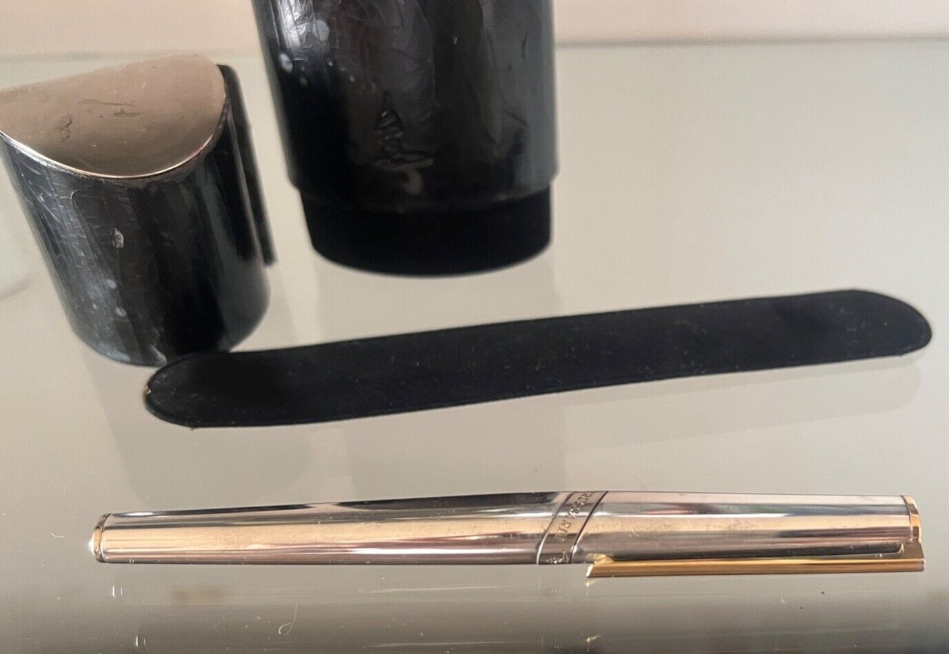 🔴 TRUSSARDI penna sfera cromata profili dorati scrive porta occhiali VINTAGE