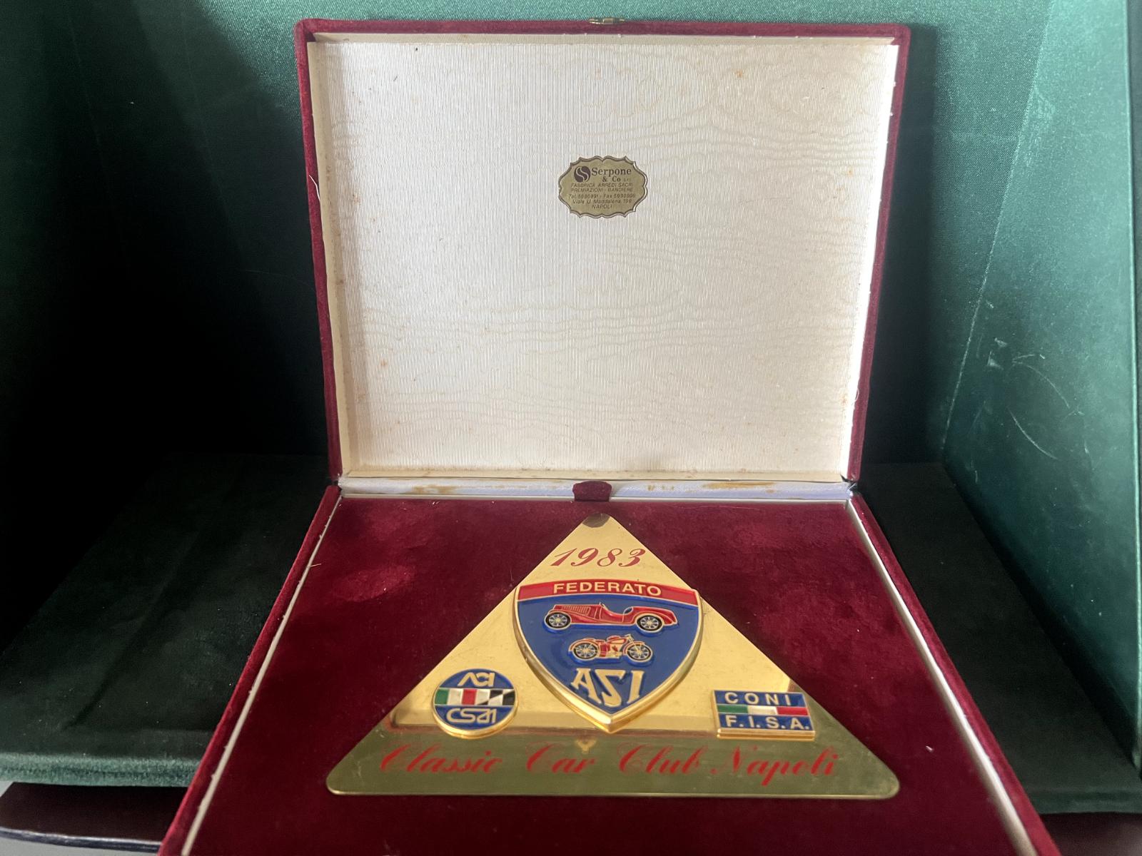 🔴 ASI Auto Moto Car Club Napoli Federated Plate Metallplakette CONI 1983 Bordüre 