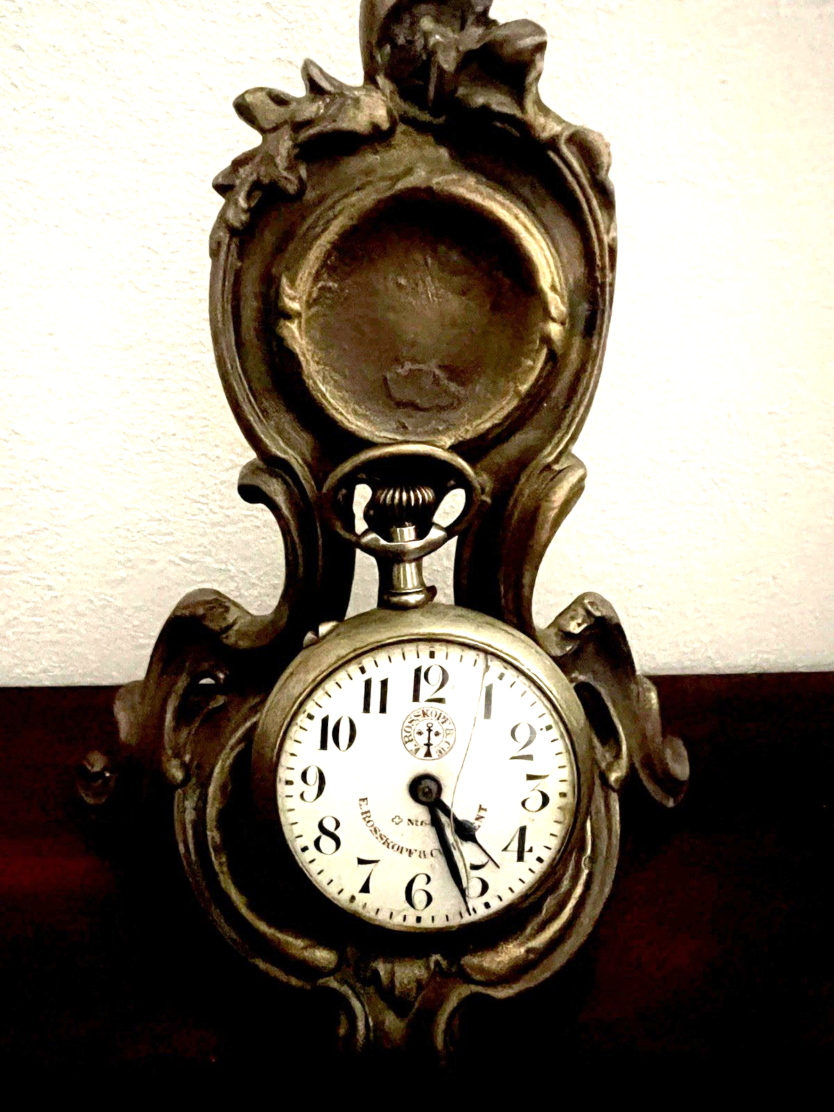 Expositor Montre Poche Crochet Compartiment A Coquille Laiton Massif Vintage